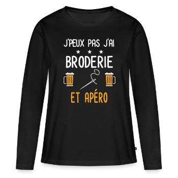 je peux pas broderie - T-shirt manches longues Premium bio Femme - noir - Devant - Julia (174cm)