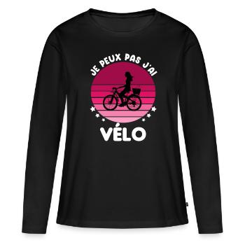 je peux pas j'ai vélo cyclisme vintage femme - T-shirt manches longues Premium bio Femme - noir - Devant - Julia (174cm)