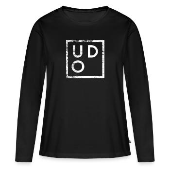 Udo Minimalismus - Frauen Premium Bio Langarmshirt - Schwarz - Vorne - Julia (174cm)