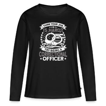 Gardien de prison Gardien de prison - T-shirt manches longues Premium bio Femme - noir - Devant - Julia (174cm)