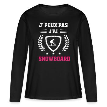 Je peux pas j'ai snowboard femme - T-shirt manches longues Premium bio Femme - noir - Devant - Julia (174cm)