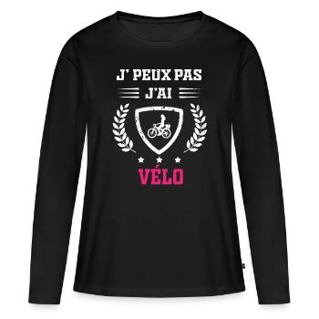 Je peux pas j'ai vélo femme - T-shirt manches longues Premium bio Femme - noir - Devant - Julia (174cm)