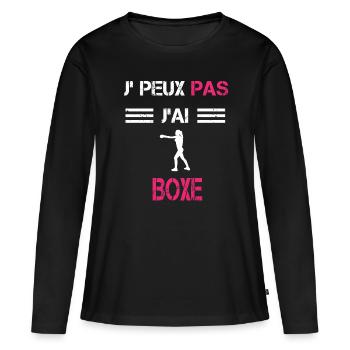 Je peux pas j'ai boxe femme humour - T-shirt manches longues Premium bio Femme - noir - Devant - Julia (174cm)