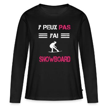 Je peux pas j'ai snowboard femme humour - T-shirt manches longues Premium bio Femme - noir - Devant - Julia (174cm)