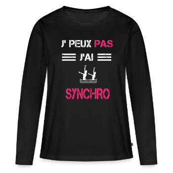 Je peux pas j'ai synchro femme humour - T-shirt manches longues Premium bio Femme - noir - Devant - Julia (174cm)