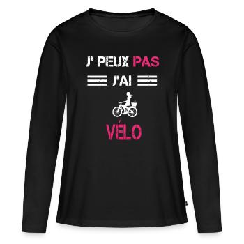 Je peux pas j'ai vélo femme humour - T-shirt manches longues Premium bio Femme - noir - Devant - Julia (174cm)
