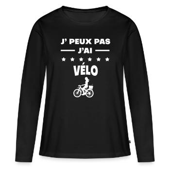 Je peux pas j'ai vélo cadeau femme - T-shirt manches longues Premium bio Femme - noir - Devant - Julia (174cm)