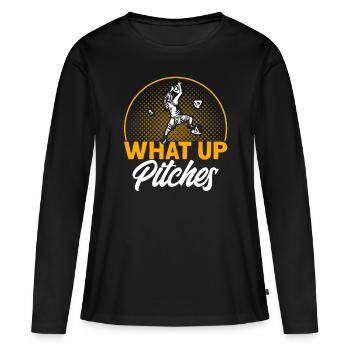 Was oben Pitches Felsklettern Geschenk - Frauen Premium Bio Langarmshirt - Schwarz - Vorne - Julia (174cm)