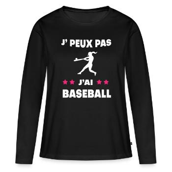 Je peux pas j'ai baseball femme baseballeuse - T-shirt manches longues Premium bio Femme - noir - Devant - Julia (174cm)