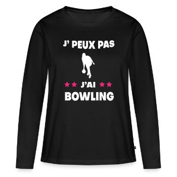 Je peux pas j'ai bowling femme bouliste - T-shirt manches longues Premium bio Femme - noir - Devant - Julia (174cm)
