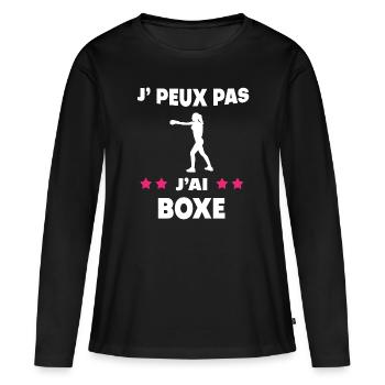 Je peux pas j'ai boxe femme boxeuse - T-shirt manches longues Premium bio Femme - noir - Devant - Julia (174cm)