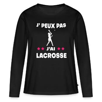 Je peux pas j'ai lacrosse femme hockeyeuse - T-shirt manches longues Premium bio Femme - noir - Devant - Julia (174cm)