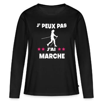 Je peux pas j'ai marche femme marcheuse - T-shirt manches longues Premium bio Femme - noir - Devant - Julia (174cm)