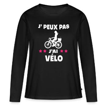 Je peux pas j'ai vélo femme cycliste - T-shirt manches longues Premium bio Femme - noir - Devant - Julia (174cm)