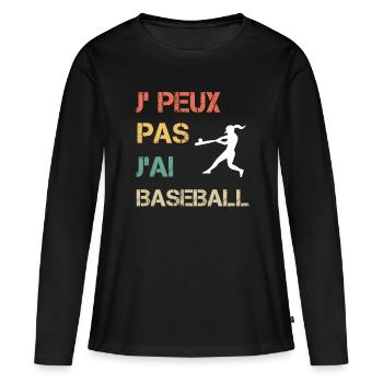 Je peux pas j'ai baseball femme vintage - T-shirt manches longues Premium bio Femme - noir - Devant - Julia (174cm)