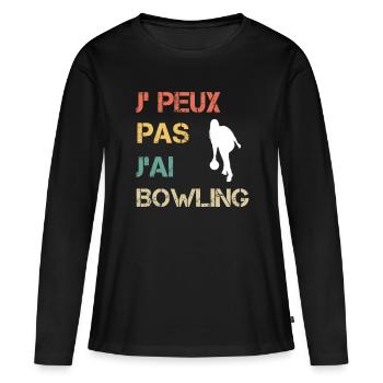 Je peux pas j'ai bowling femme vintage - T-shirt manches longues Premium bio Femme - noir - Devant - Julia (174cm)
