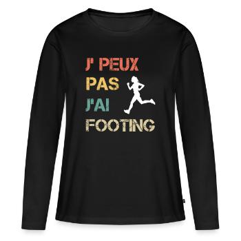 Je peux pas j'ai footing femme vintage - T-shirt manches longues Premium bio Femme - noir - Devant - Julia (174cm)