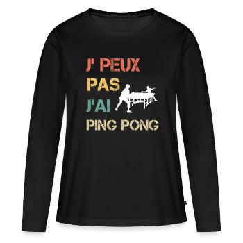 Je peux pas j'ai ping pong femme vintage - T-shirt manches longues Premium bio Femme - noir - Devant - Julia (174cm)