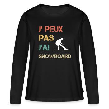 Je peux pas j'ai snowboard femme vintage - T-shirt manches longues Premium bio Femme - noir - Devant - Julia (174cm)