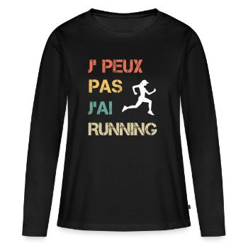 Je peux pas j'ai running femme vintage - T-shirt manches longues Premium bio Femme - noir - Devant - Julia (174cm)