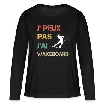 Je peux pas j'ai wakeboard femme vintage - T-shirt manches longues Premium bio Femme - noir - Devant - Julia (174cm)