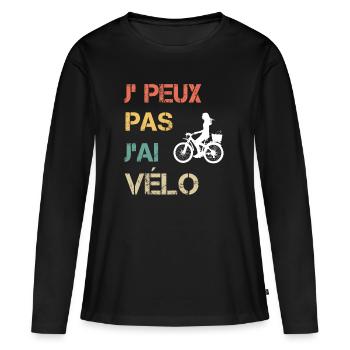 Je peux pas j'ai vélo femme vintage - T-shirt manches longues Premium bio Femme - noir - Devant - Julia (174cm)