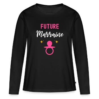 Future marraine cadeau annonce grossesse Marraine - T-shirt manches longues Premium bio Femme - noir - Devant - Julia (174cm)