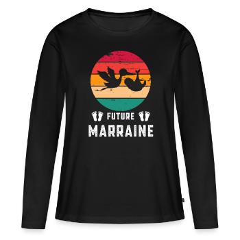 Future marraine annonce grossesse retro - T-shirt manches longues Premium bio Femme - noir - Devant - Julia (174cm)