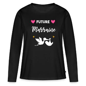 cadeau annonce grossesse Future marraine - T-shirt manches longues Premium bio Femme - noir - Devant - Julia (174cm)