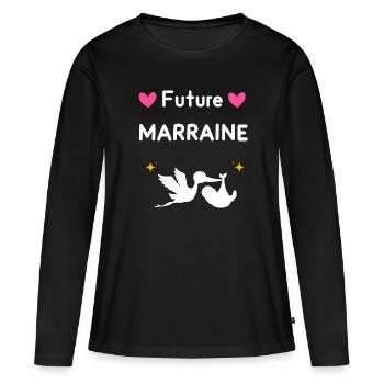 cadeau annonce grossesse Marraine Future marraine - T-shirt manches longues Premium bio Femme - noir - Devant - Julia (174cm)