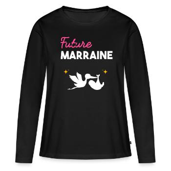 cadeau naissance grossesse Future marraine - T-shirt manches longues Premium bio Femme - noir - Devant - Julia (174cm)