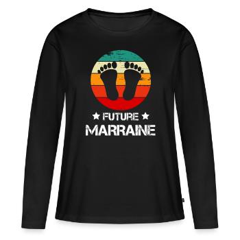 Future marraine annonce grossesse vintage - T-shirt manches longues Premium bio Femme - noir - Devant - Julia (174cm)