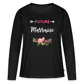 annonce grossesse cadeau Future marraine - T-shirt manches longues Premium bio Femme - noir - Devant - Julia (174cm)