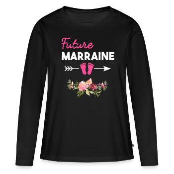 annonce grossesse pour Future marraine - T-shirt manches longues Premium bio Femme - noir - Devant - Julia (174cm)