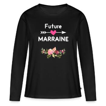 annonce grossesse Marraine Future marraine - T-shirt manches longues Premium bio Femme - noir - Devant - Julia (174cm)