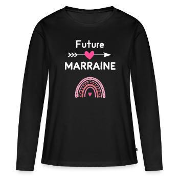Future marraine cadeau annonce grossesse - T-shirt manches longues Premium bio Femme - noir - Devant - Julia (174cm)