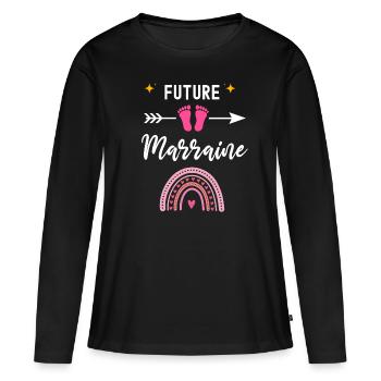 Future marraine cadeau naissance - T-shirt manches longues Premium bio Femme - noir - Devant - Julia (174cm)