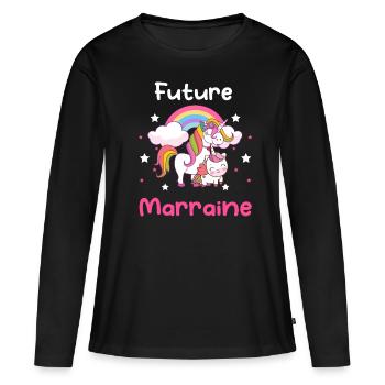 Future marraine licorne annonce grossesse - T-shirt manches longues Premium bio Femme - noir - Devant - Julia (174cm)