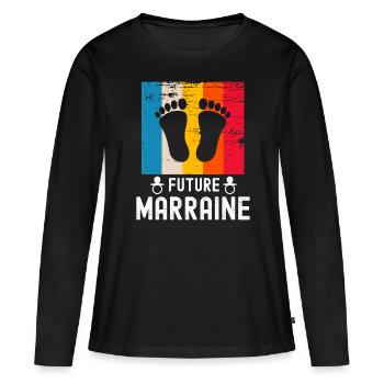 Future marraine cadeau naissance vintage - T-shirt manches longues Premium bio Femme - noir - Devant - Julia (174cm)
