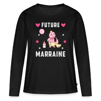 Future marraine dinosaure annonce grossesse - T-shirt manches longues Premium bio Femme - noir - Devant - Julia (174cm)