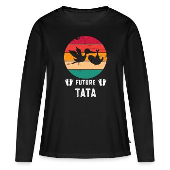 Future tata tante annonce grossesse retro - T-shirt manches longues Premium bio Femme - noir - Devant - Julia (174cm)