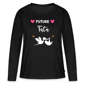cadeau annonce grossesse tata tante Future tata - T-shirt manches longues Premium bio Femme - noir - Devant - Julia (174cm)