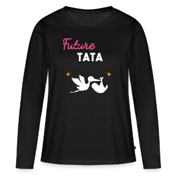 cadeau naissance grossesse tante Future tata - T-shirt manches longues Premium bio Femme - noir - Devant - Julia (174cm)