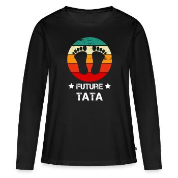 Future tata tante annonce grossesse vintage - T-shirt manches longues Premium bio Femme - noir - Devant - Julia (174cm)