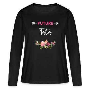 annonce grossesse cadeau Future tata - T-shirt manches longues Premium bio Femme - noir - Devant - Julia (174cm)