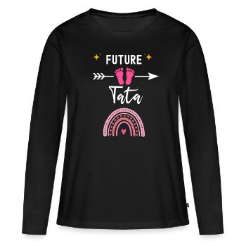 Future tata cadeau naissance tata tante - T-shirt manches longues Premium bio Femme - noir - Devant - Julia (174cm)