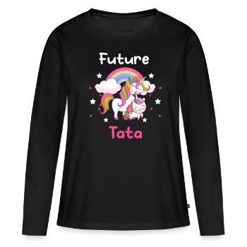 Future tata licorne annonce grossesse tante - T-shirt manches longues Premium bio Femme - noir - Devant - Julia (174cm)