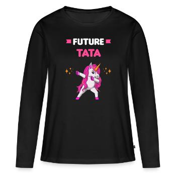 Future tata licorne dab annonce grossesse tante - T-shirt manches longues Premium bio Femme - noir - Devant - Julia (174cm)
