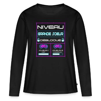 Future Grand Soeur Gamer Annonce Grossesse Geek - T-shirt manches longues Premium bio Femme - noir - Devant - Julia (174cm)