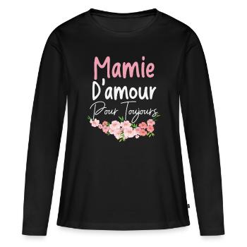 Mamie d'amour pour toujours maman - T-shirt manches longues Premium bio Femme - noir - Devant - Julia (174cm)